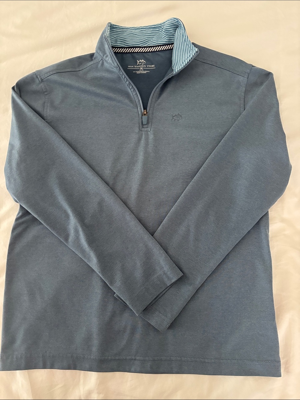 Southern Tide schooner Blue quarter-Zip Pullover with Striped Collar
